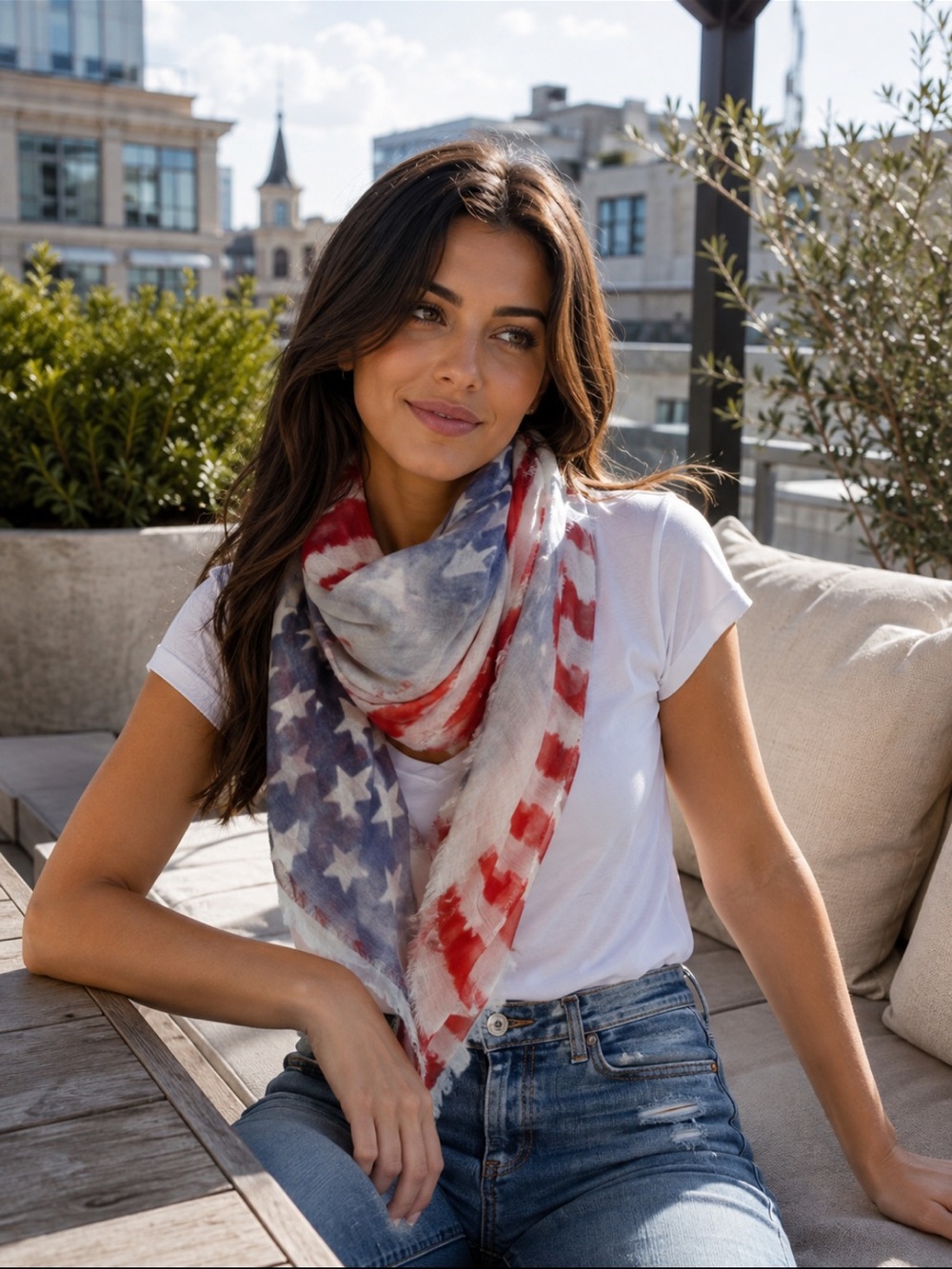 Gorgeous long rectangular American Flag Pattern Scarf❤️